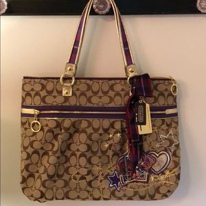 *SALE* COACH Signature Poppy Tartan Applique Tote